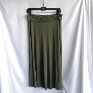 Nau Knit Maxi Skirt Pull On Green Khaki Elastic Waist Womens Sz M, 32" Wst, 32"L